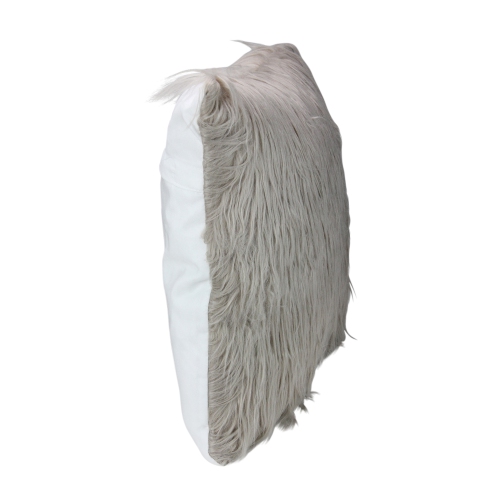 17" Beige and Taupe Faux Fur Square Throw Pillow with Suede Backing