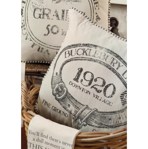 18" Downton Abbey Village British 1920 Decorative Ticking Stripe Reversible Square Throw Pillow