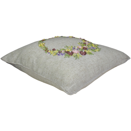 16" Square Beige Floral Wreath Throw Pillow