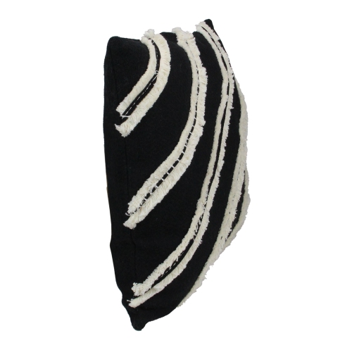 17" Black and White Striped Fringe Square Throw Pillow