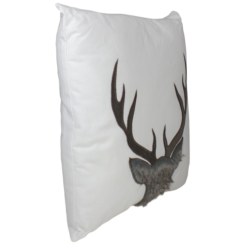 17.5 White and Brown Faux Fur Reindeer Throw Pillow Cover