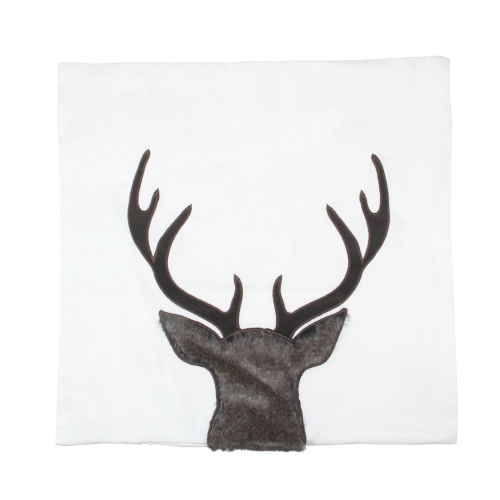 17.5 White and Brown Faux Fur Reindeer Throw Pillow Cover