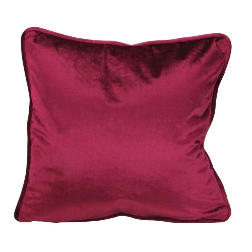 Coussin décoratif carré en velours rouge vin avec bordure passepoilée de 17 po