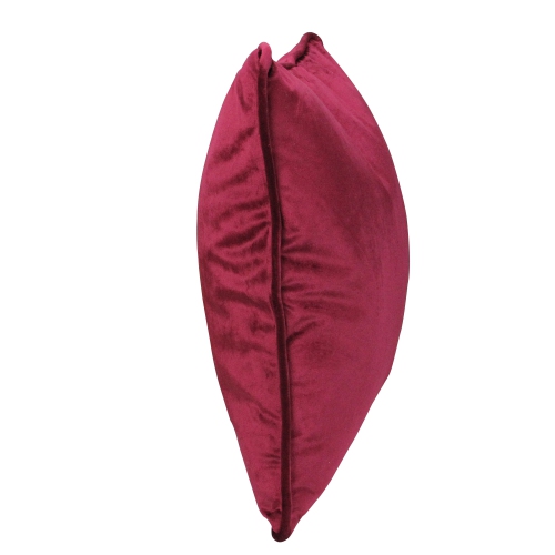 Coussin décoratif carré en velours rouge vin avec bordure passepoilée de 17 po