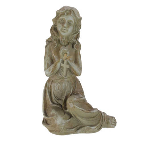 NORTHLIGHT  14.5" Inspirational Sitting Angel With Cross Outdoor Garden Statue - In Brown