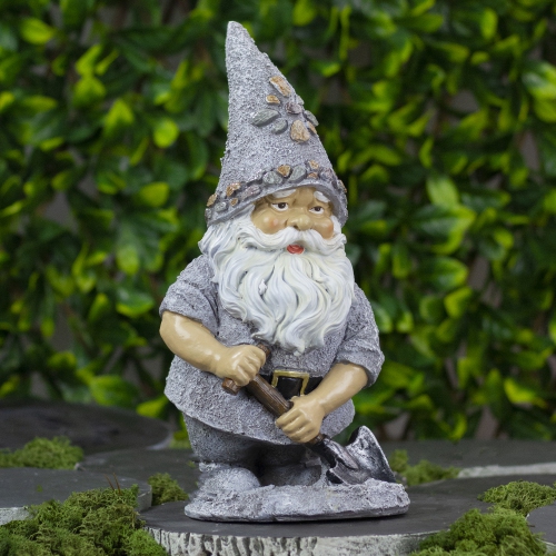 13.25" Pebble Gnome with Shovel Outdoor Garden Statue
