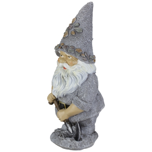 13.25" Pebble Gnome with Shovel Outdoor Garden Statue