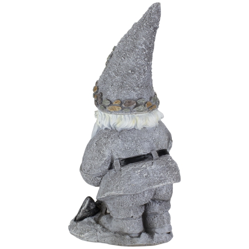 13.25" Pebble Gnome with Shovel Outdoor Garden Statue