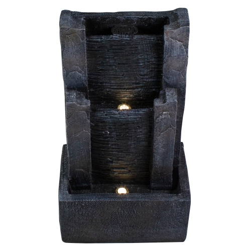 23.5" Black and Gray Modern Lighted Three-tier Outdoor Garden Water Fountain