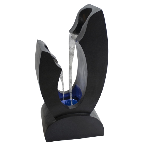 NORTHLIGHT  31.5" Lighted Modern Outdoor Garden Water Fountain In Black