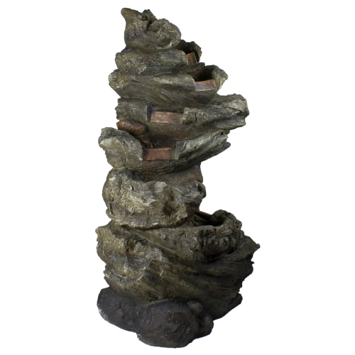 42" Gray Lighted Rock Outdoor Garden Water Fountain