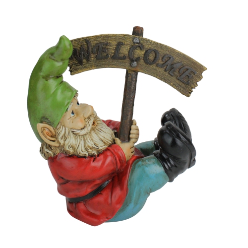 NORTHLIGHT  10.5" Silly Gnome With Welcome Sign Outdoor Garden Statue