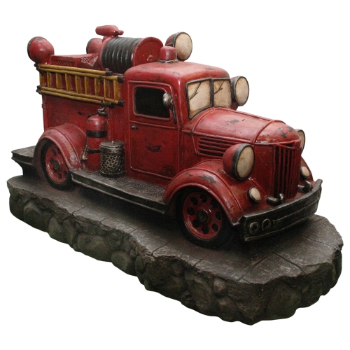 NORTHLIGHT  38" Lighted And Black Vintage Fire Truck Outdoor Patio Fountain In Red