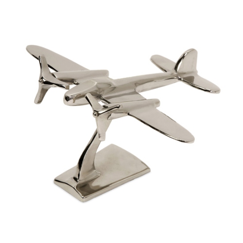 CC HOME FURNISHINGS  Distinctive Finish Turboprop Airplace Statue 9" In Silver