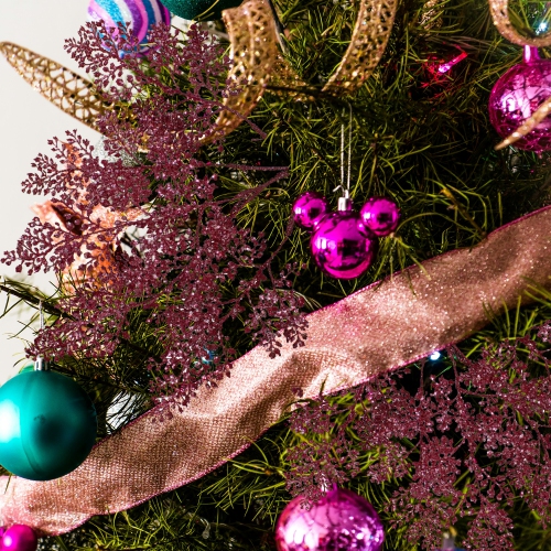 18" Deep Pink Glittered Leaves Artificial Christmas Spray