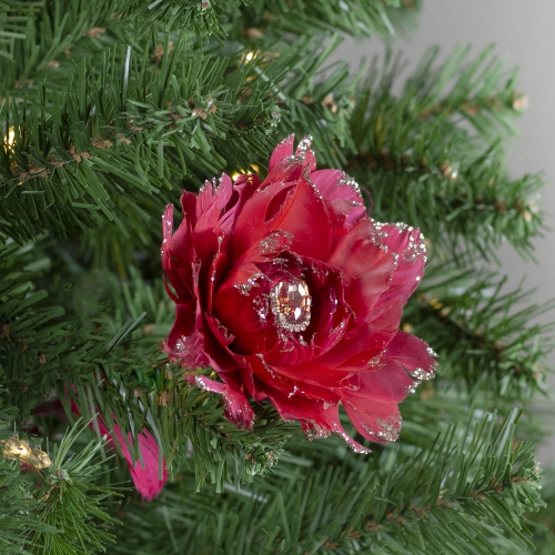 20.75" Red Feather Peony Artificial Christmas Floral Pick