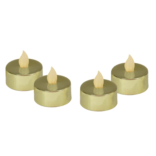 NORTHLIGHT  Set Of 4 Metallic Led Lighted Flickering Flame Tea Light Candles In Gold