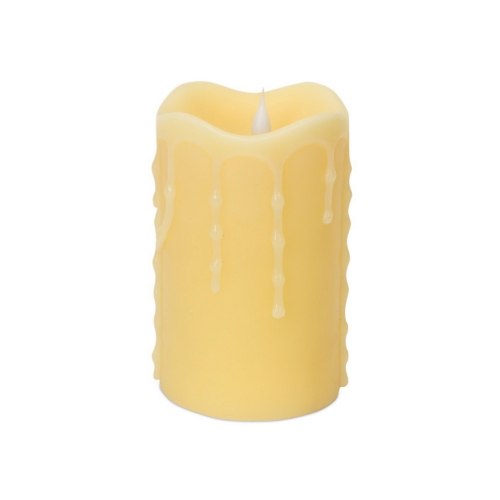 MELROSE  5.25" Pre-Lit Ivory Dripping Flameless Pillar Candle - Led Lights In White
