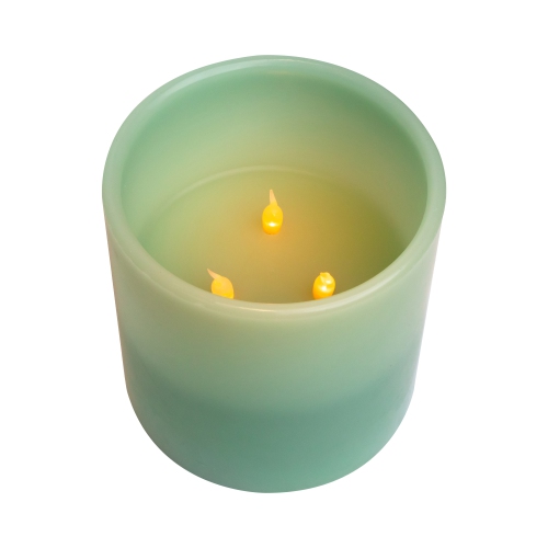 6" Sage Green Battery Operated Flameless LED 3-Wick Flickering Wax Pillar Candle