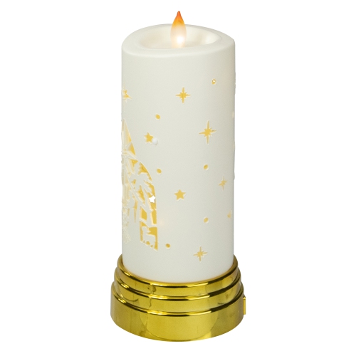 9" Gold and White Nativity Scene Flameless Candle