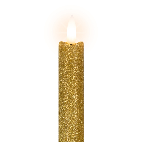 Set 2 Gold Glittered Flameless LED Taper Christmas Candles 11"