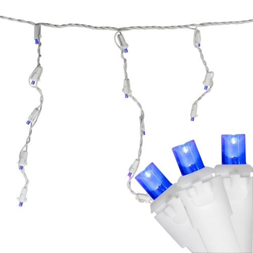 Set of 100 Blue LED Wide Angle Icicle Christmas Lights - 5.5 ft White Wire