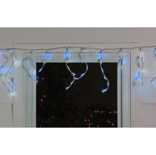Set of 100 Blue LED Wide Angle Icicle Christmas Lights - 5.5 ft White Wire