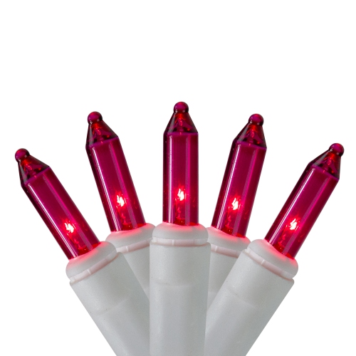 Set of 100 Pink Everglow Icicle Christmas Lights - White Wire