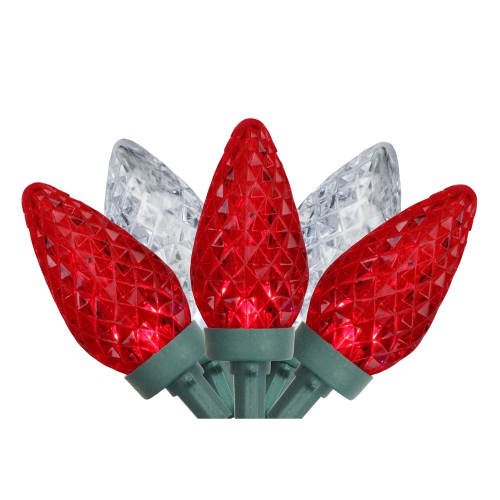 NORTHLIGHT  100 And Pure White Faceted Led C9 Christmas Lights - 66 Ft Green Wire In Red