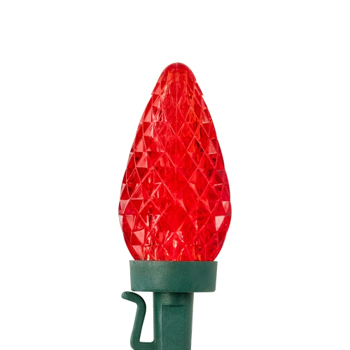 100 Red and Pure White Faceted LED C9 Christmas Lights - 66 ft Green Wire