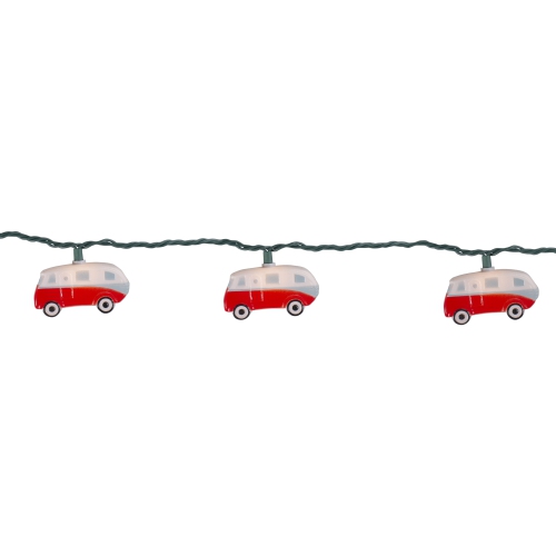 10 Count Retro Camper Bus Novelty Summer String Lights, 6 ft Green Wire