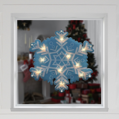11.75" Lighted Blue and White Snowflake Christmas Window Silhouette
