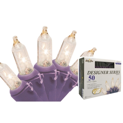 BRITE STAR  50-Count Clear Incandescent Mini Christmas Light Set, 19Ft Wire In Purple