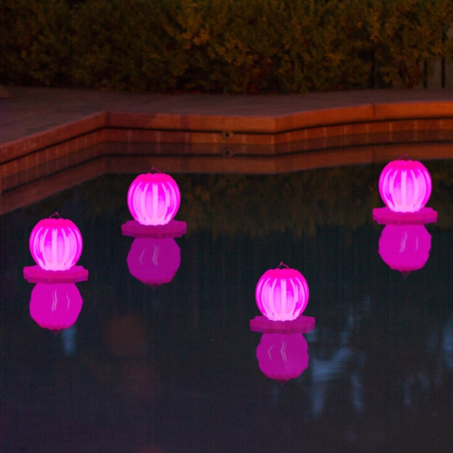 Set of 2 Pink and White Floating or Hanging Solar Powered Outdoor Decorative Lanterns