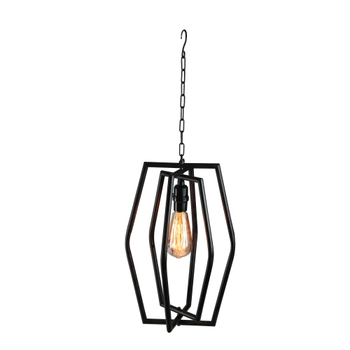 28" Black Geometrical Iron Caged Electric Pendant Hanging Lamp with Edison Style Bulb