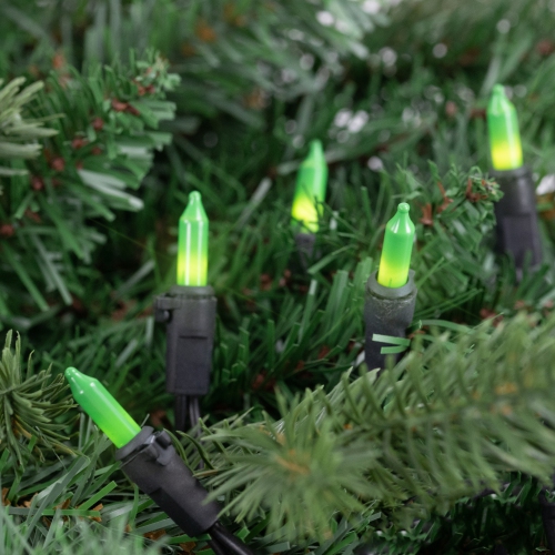 50 Count Opaque Green Mini Christmas Light Set, 24.5 ft Black Wire