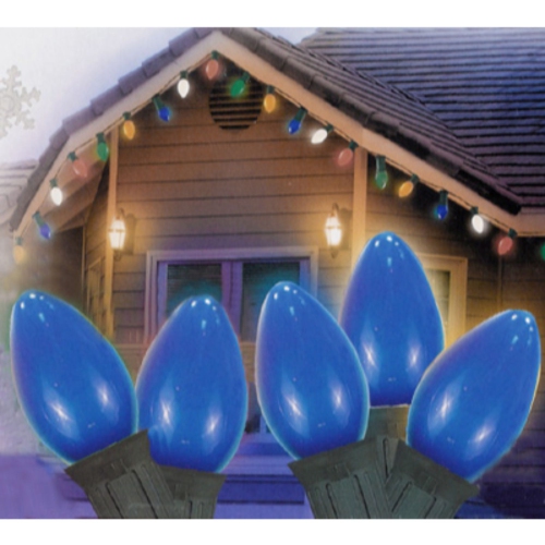 25-Count Blue C7 Opaque Christmas Light Set, 24ft Green Wire