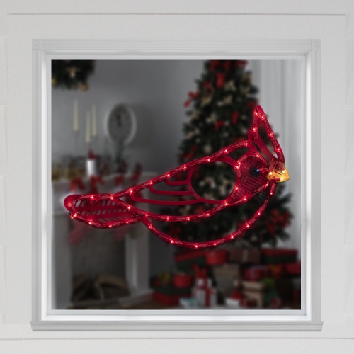 Lighted Red Cardinal Bird Christmas Window Silhouette 12.5 Inch