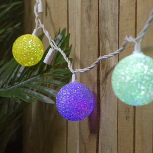 10-Count LED Color Changing Sparkle Globe Patio Lights - 7.5 ft White Wire