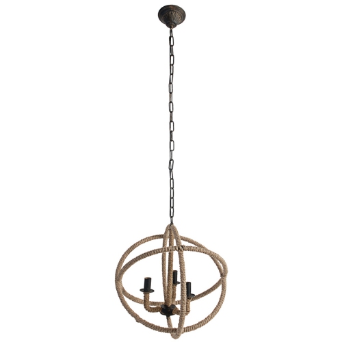 A & B HOME  20.5" Decorative Tan And Cade 3-Light Roped And Metal Hanging Chandelier In Black
