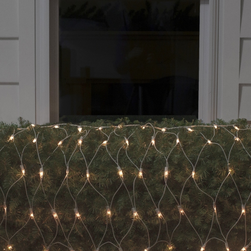 2' x 8' Clear Mini Net Style Column Christmas Lights, White Wire