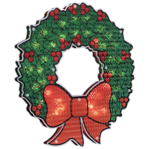 15" Lighted Holographic Christmas Wreath Window Silhouette Decoration