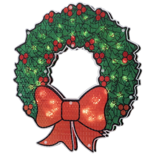 15" Lighted Holographic Christmas Wreath Window Silhouette Decoration