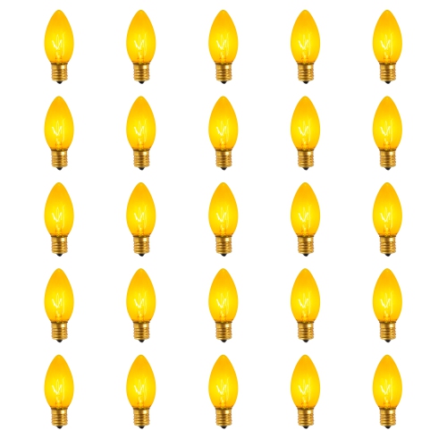 Pack of 25 Incandescent Yellow C9 Christmas Replacement Bulbs