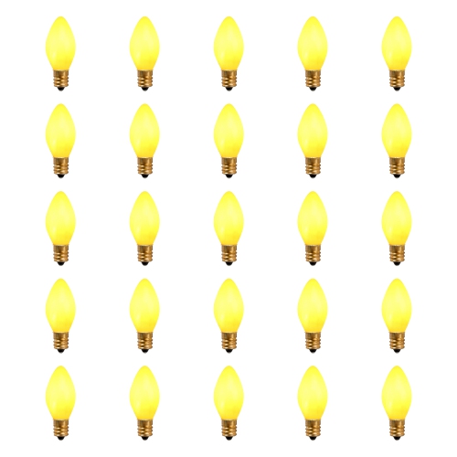 Pack of 25 Incandescent C7 Opaque Yellow Christmas Replacement Bulbs