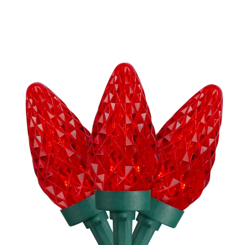 NORTHLIGHT  50 Count Led Faceted C9 Christmas Light Set, 20.25 Ft Green Wire In Red