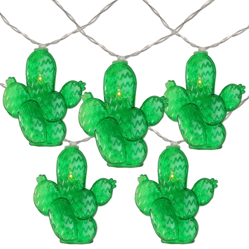 10-Count Green Prickly Pear Cactus LED String Lights - 4.5ft Clear Wire