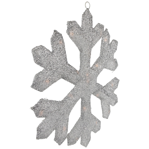 20" Silver Lighted Tinsel Christmas Snowflake Window Decor