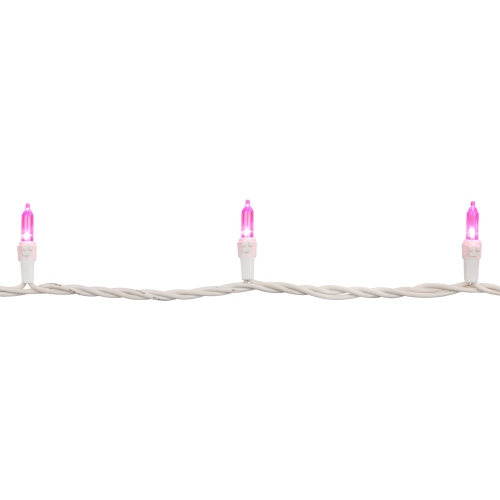 50 LED Pink Mini Christmas Lights - 16.25 ft White Wire