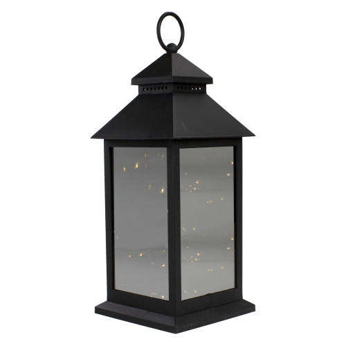 NORTHLIGHT  12" Black Led Lighted Battery Operated Lantern Warm Flickering Light In White